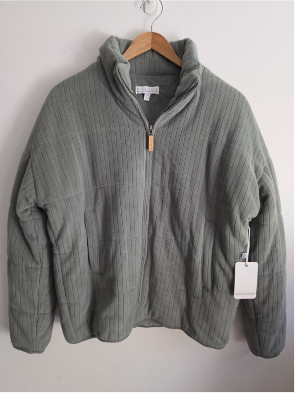 NWT PJ Salvage Stay Cozy Microfiber Jacket Olive Quilted Full Zip M Cabincore